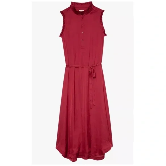 Zadig & Voltaire Feminine Lightweight Raos Satin Ruffle Midi Dress In Wine XS - Picture 7 of 16
